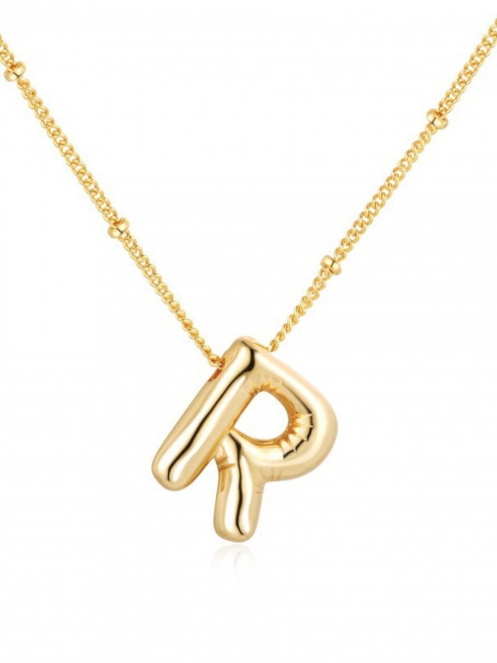 18K Gold Plated Initial R Pendant Bubble Balloon Letter Personalized Necklace
